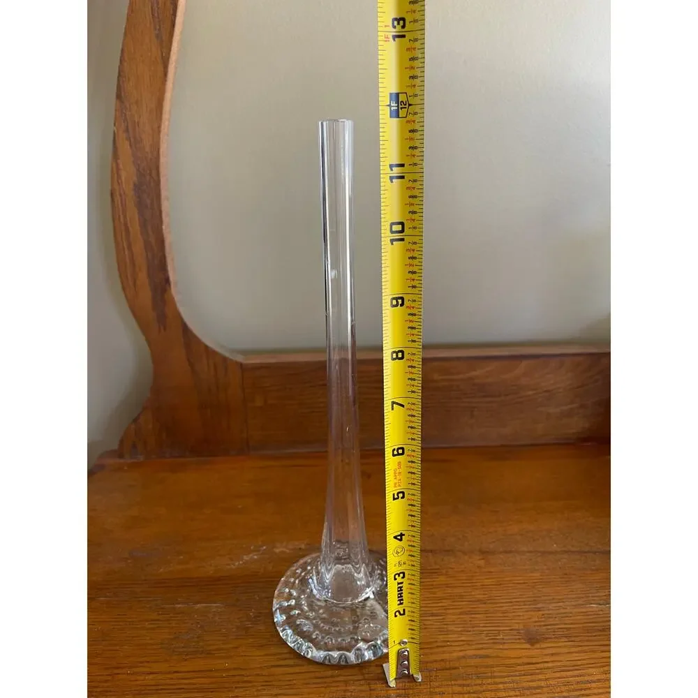 Vintage Clear Glass Single Stem Puddle Bubble Vase 12
